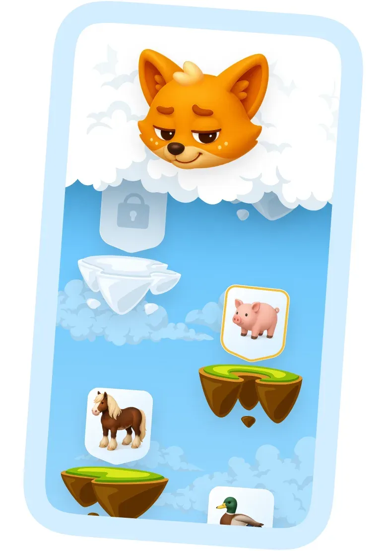 Charlie AI app screen with a playful lesson map